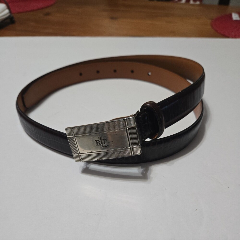 Vintage Lauren Ralph Lauren Men's Dress Belt Brown Croc Embossed Logo Buckle XL